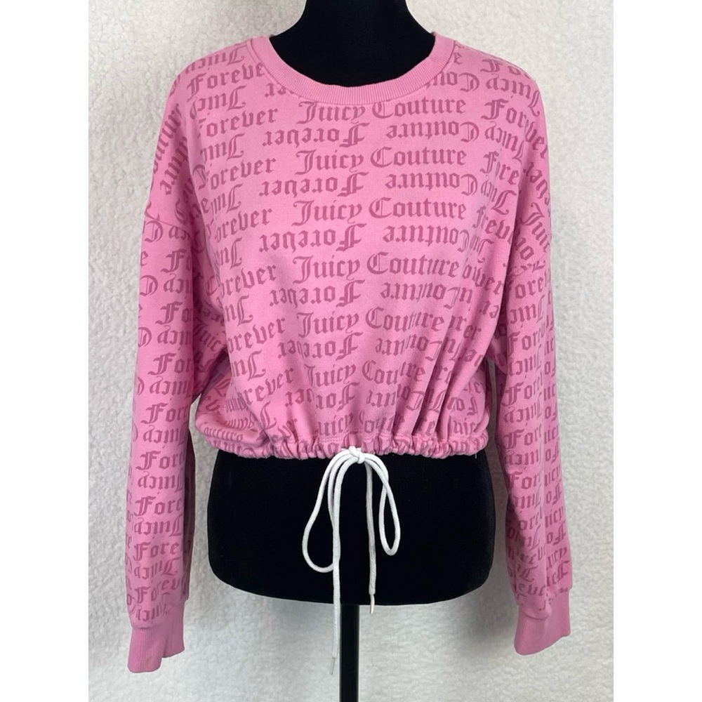 JUICY COUTURE x F21 • Pink Logo Print Long Sleeve Cropped Tie Sweatshirt, M - Picture 11 of 16